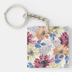 Hübsche Vintage rosa orange Chrysantheme Schlüsselanhänger
