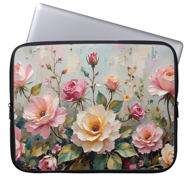 Hübsche Vintage Rosa- und Crestegarten Rose Art Laptopschutzhülle (Vorderseite)