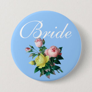 hübsche Vintage Rosa und Gelb-Rosa-Blume Braut Button