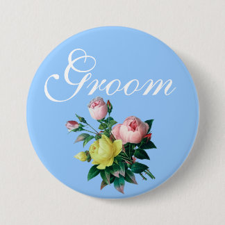 hübsche vintage rosa und gelbe Rosenblumen Bräutig Button