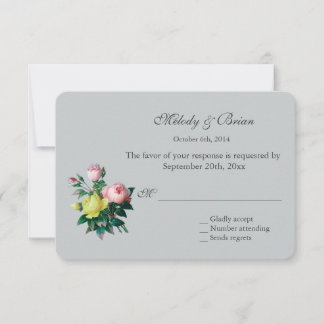 hübsche vintage rosa und gelbe Rosenblumen RSVP Karte