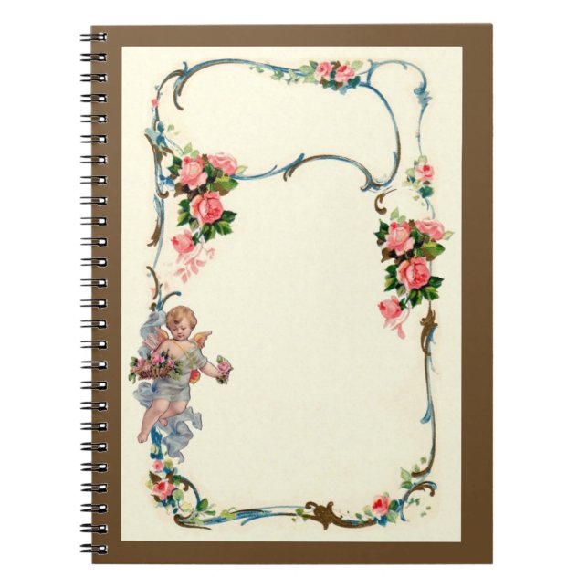 Hübsche Vintage Rosen-u. Engel-Grenzdekoration Notizblock (Vorderseite)