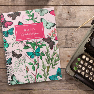 Hübsche Vintage Schmetterlinge Rosa Aquamariner Na Notizblock
