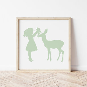 Hübsche Vintage Silhouette Girl and Deer Poster