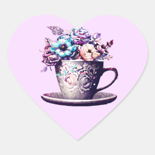 Hübsche Vintage-Tasse mit Blumen Herz-Aufkleber