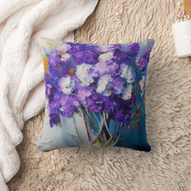 Hübsche Vintage violette Blumen Kissen (Decke)