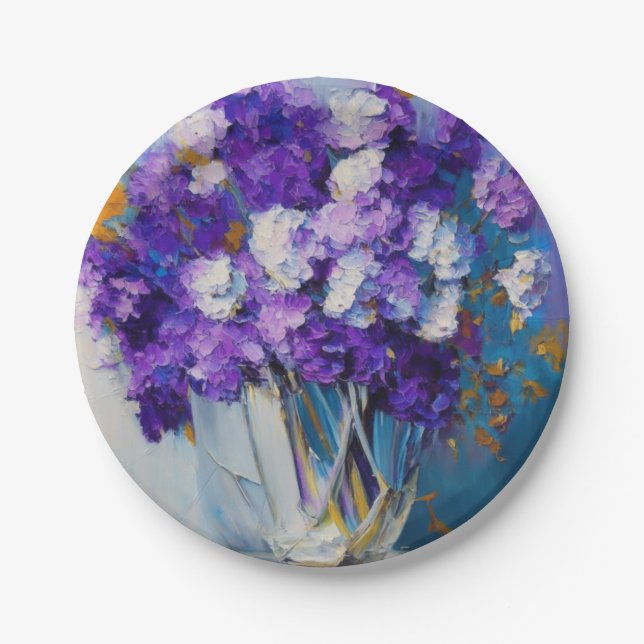 Hübsche Vintage violette Blumen Pappteller (Vorderseite)