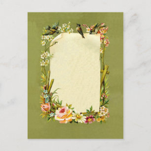 Hübsche Vintage Vögel und Blume Grenzdekoration Postkarte