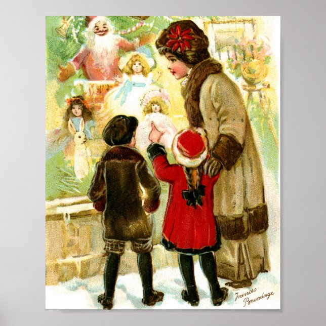 Hübsche Vintage-Weihnachtsillustration Poster (Vorne)