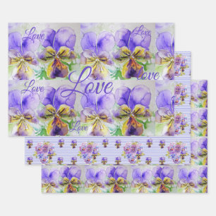 Hübsche Viola Blume Lila Muster Liebe Geschenkpapier Set