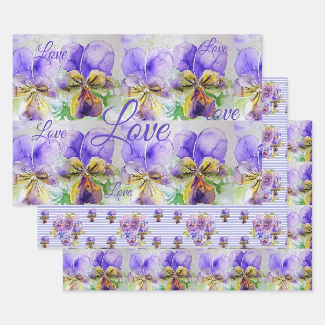 Hübsche Viola Blume Lila Muster Liebe Geschenkpapier Set (Set)