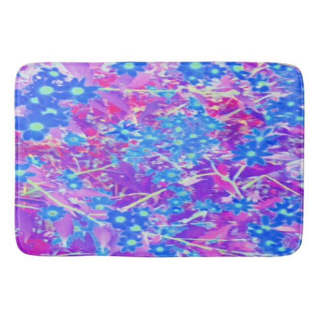 Hübsche Violett-Blau- und Limettengrüne Blume Badematte (Vorderseite)