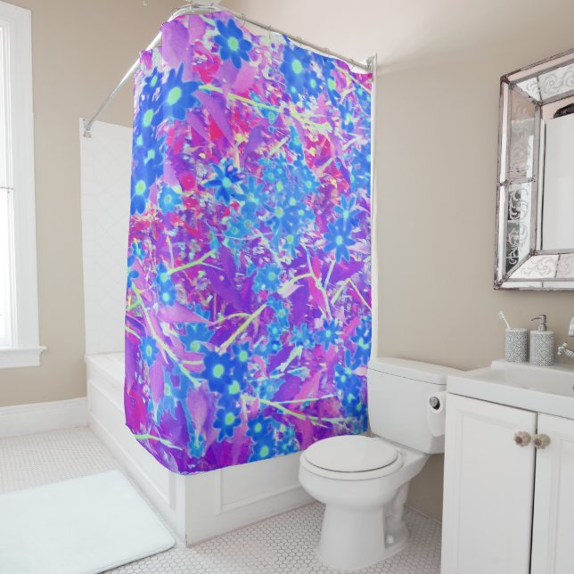 Hübsche Violett-Blau- und Limettengrüne Blume Duschvorhang (Beispiel)