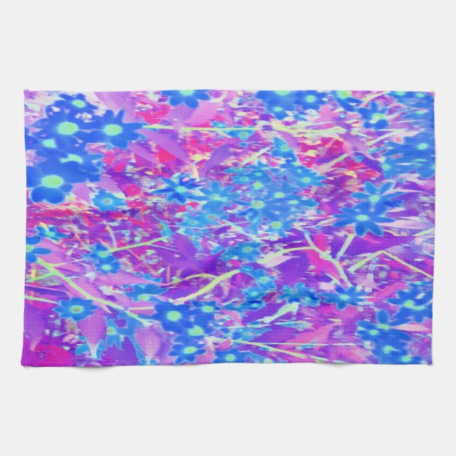 Hübsche Violett-Blau- und Limettengrüne Blume Geschirrtuch (Horizontal)