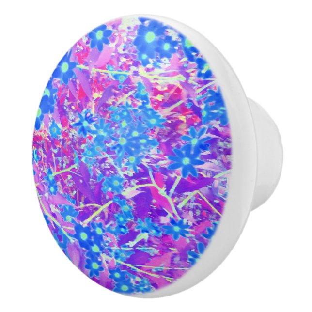 Hübsche Violett-Blau- und Limettengrüne Blume Keramikknauf (Rechts)