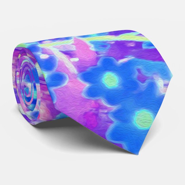 Hübsche Violett-Blau- und Limettengrüne Blume Krawatte (Gerollt)