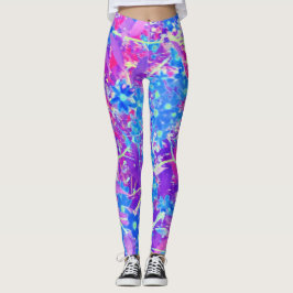 Hübsche Violett-Blau- und Limettengrüne Blume Leggings