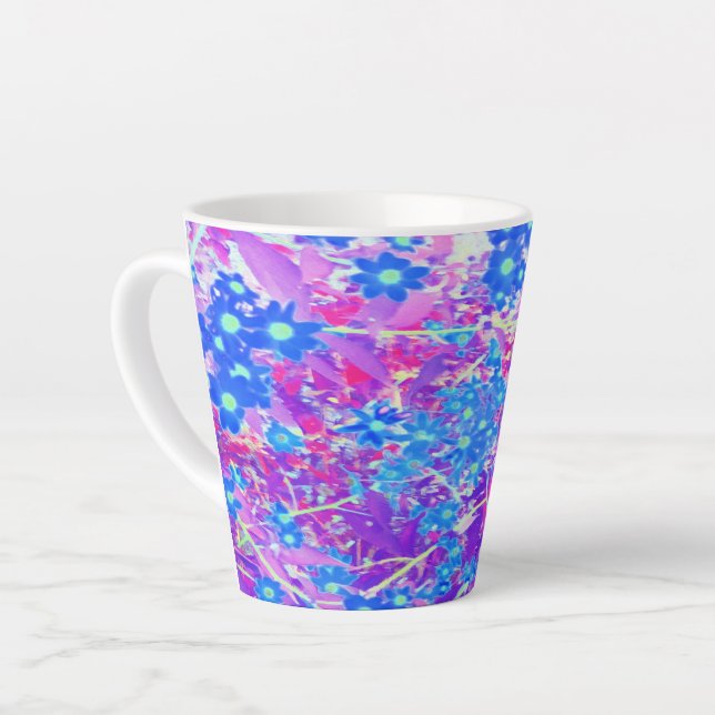 Hübsche Violett-Blau- und Limettengrüne Blume Milchtasse (Linke Ecke)