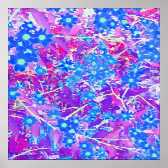 Hübsche Violett-Blau- und Limettengrüne Blume Poster (Vorne)
