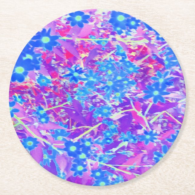 Hübsche Violett-Blau- und Limettengrüne Blume Runder Pappuntersetzer (Vorderseite)