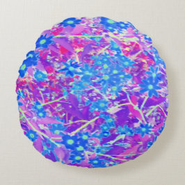 Hübsche Violett-Blau- und Limettengrüne Blume Rundes Kissen