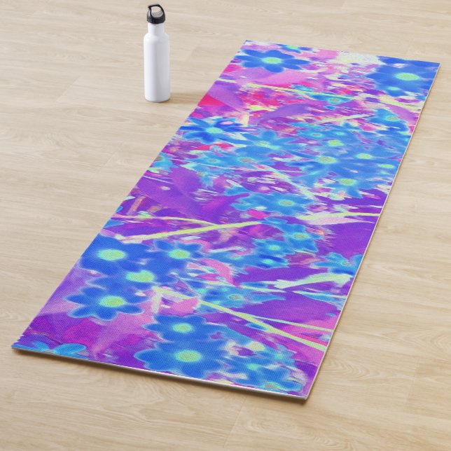 Hübsche Violett-Blau- und Limettengrüne Blume Yogamatte (Beispiel)