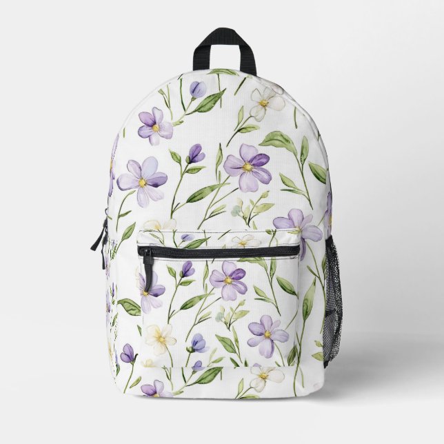 Hübsche violette Blumen Bedruckter Rucksack (Vorderseite)