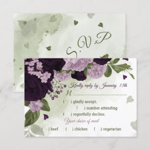 hübsche, violette Blumen, grüne Mahlzeit RSVP Karte