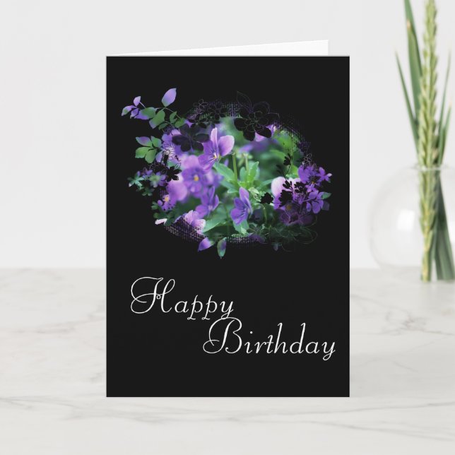 Hübsche violette Blumen Happy Birthday Card Design Karte (Vorderseite)