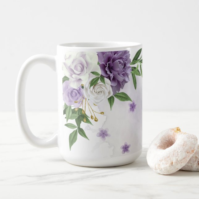 Hübsche violette Blumen Kaffeetasse (Mit Donut)