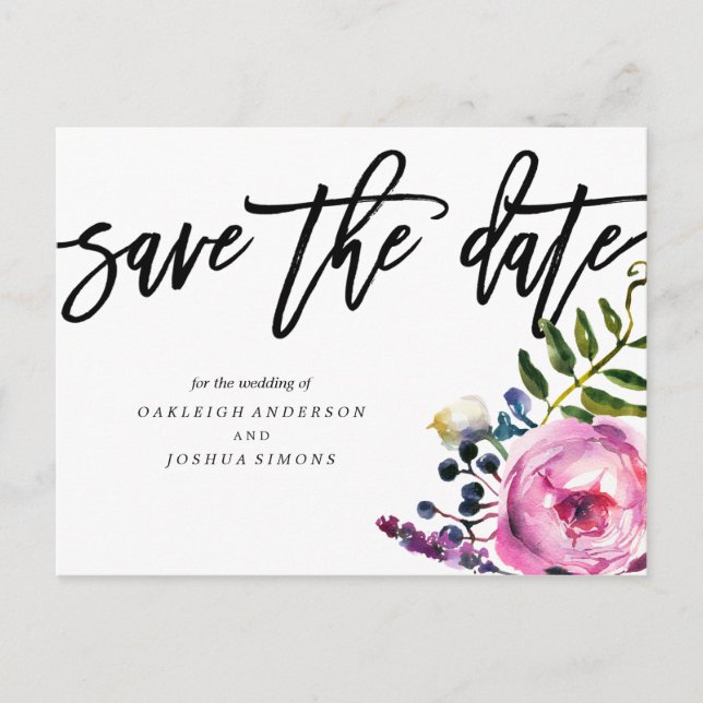 Hübsche violette Blumen Save the Date Postkarte (Vorderseite)