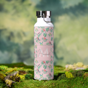 Hübsche Vögel Blätter Vintag Rosa Design Trinkflasche
