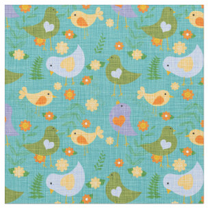 Hübsche Vögel und Blume auf Aqua Fabric Stoff