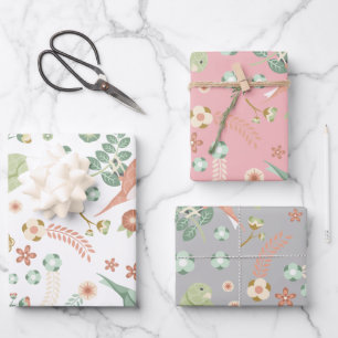 Hübsche Vögel und Blume Geschenkpapier Set