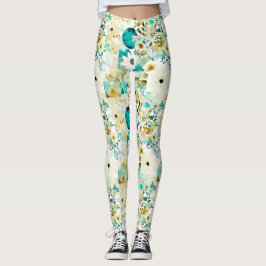 Hübsche Volkskunst Weiße und türkisfarbene Blume Leggings