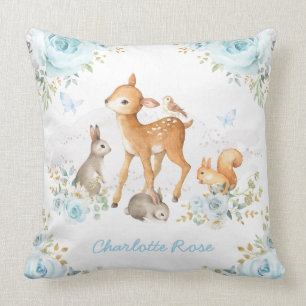 Hübsche Waldwaldtier-blaues BlumenKinderzimmer Kissen