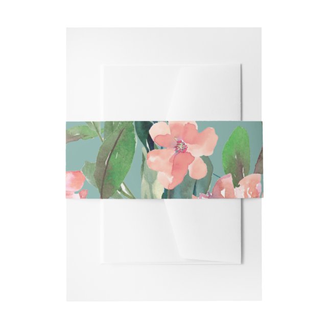 Hübsche Wasserfarbe blüht grüne Hochzeit Einladungsbanderole (Vorderseite Beispiel)