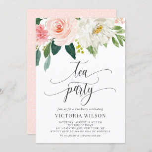 Hübsche Wasserfarbe Blume Grau Tea Party Einladung
