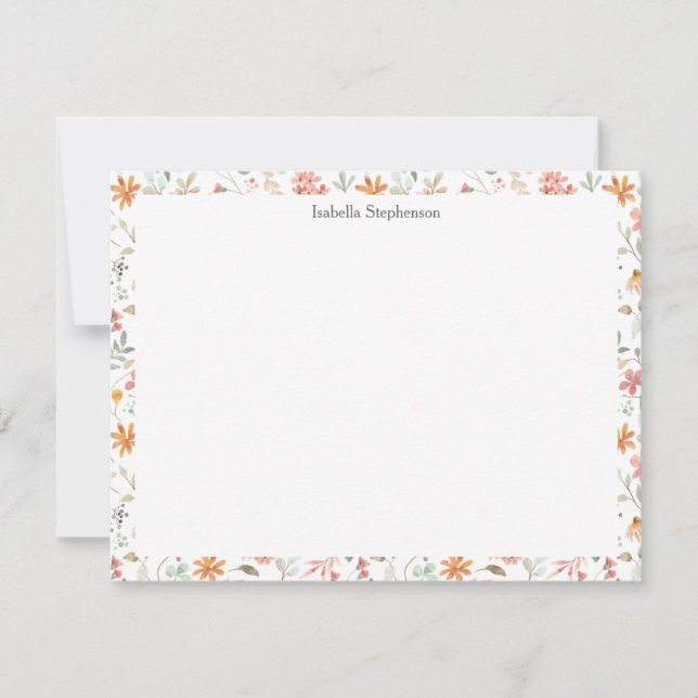Hübsche Wasserfarbe Blumenpastete Personalisiert Mitteilungskarte (Vorderseite)