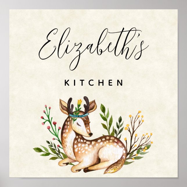 Hübsche Wasserfarbe Deer Boho Business Küche Poster (Vorne)