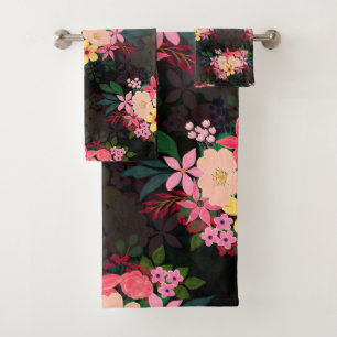 Hübsche Wasserfarbe Floral Schwarz-weiß Ombre De Badhandtuch Set