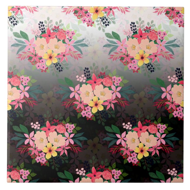 Hübsche Wasserfarbe Floral Schwarz-weiß Ombre Desi Fliese (Vorderseite)