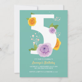 Hübsche Wasserfarbe Florals Kinder 5. Geburtstagsp Save The Date