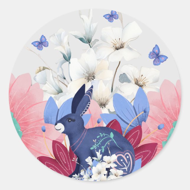Hübsche Wasserfarbe Frühling Florenz & Bunny Runder Aufkleber (Vorderseite)