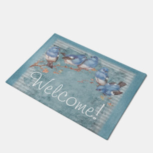 Hübsche Wasserfarbe Kleine blaue Vögel Willkommen Fußmatte