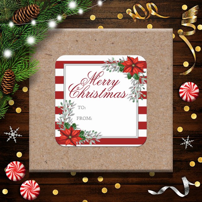 Hübsche Wasserfarbe Poinsettia Weihnachtsgeschenk  Quadratischer Aufkleber (Von Creator hochgeladen)