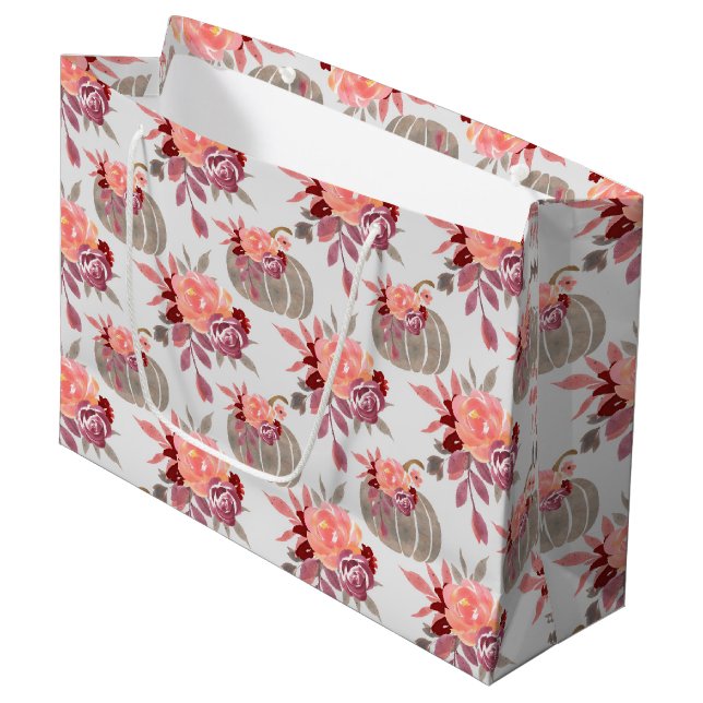 Hübsche Wasserfarbe Pumpkin Baby Dusche Große Geschenktüte (Vorderseite Schrägansicht)