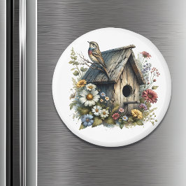 Hübsche Wasserfarbe Rustikales Vogelhaus und Vogel Magnet