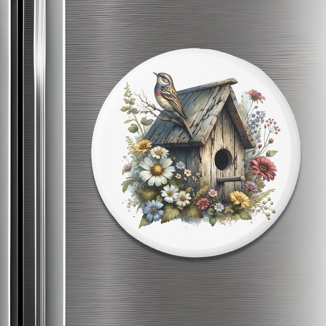 Hübsche Wasserfarbe Rustikales Vogelhaus und Vogel Magnet (Von Creator hochgeladen)