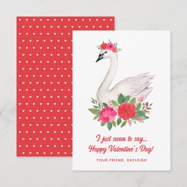Hübsche Wasserfarbe Swan Pub Unterricht Valentine Mitteilungskarte (Vorne/Hinten)